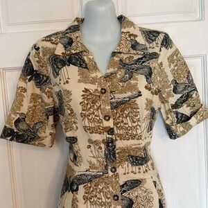 GIRLS FROM SAVOY anthropologie Alary Shirt Dress Birds Butterflies Fit & Flare,8